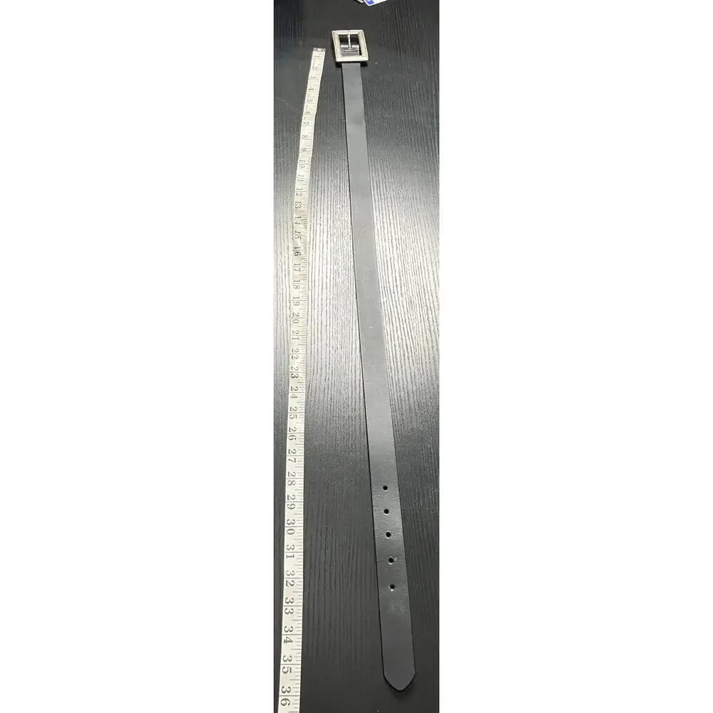 Vintage Linea Pelle Classic Black Leather Belt with Unique Rectangular Buckle